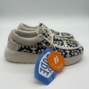 Hey Dude Black and Cream Cottage Crochet Slip On